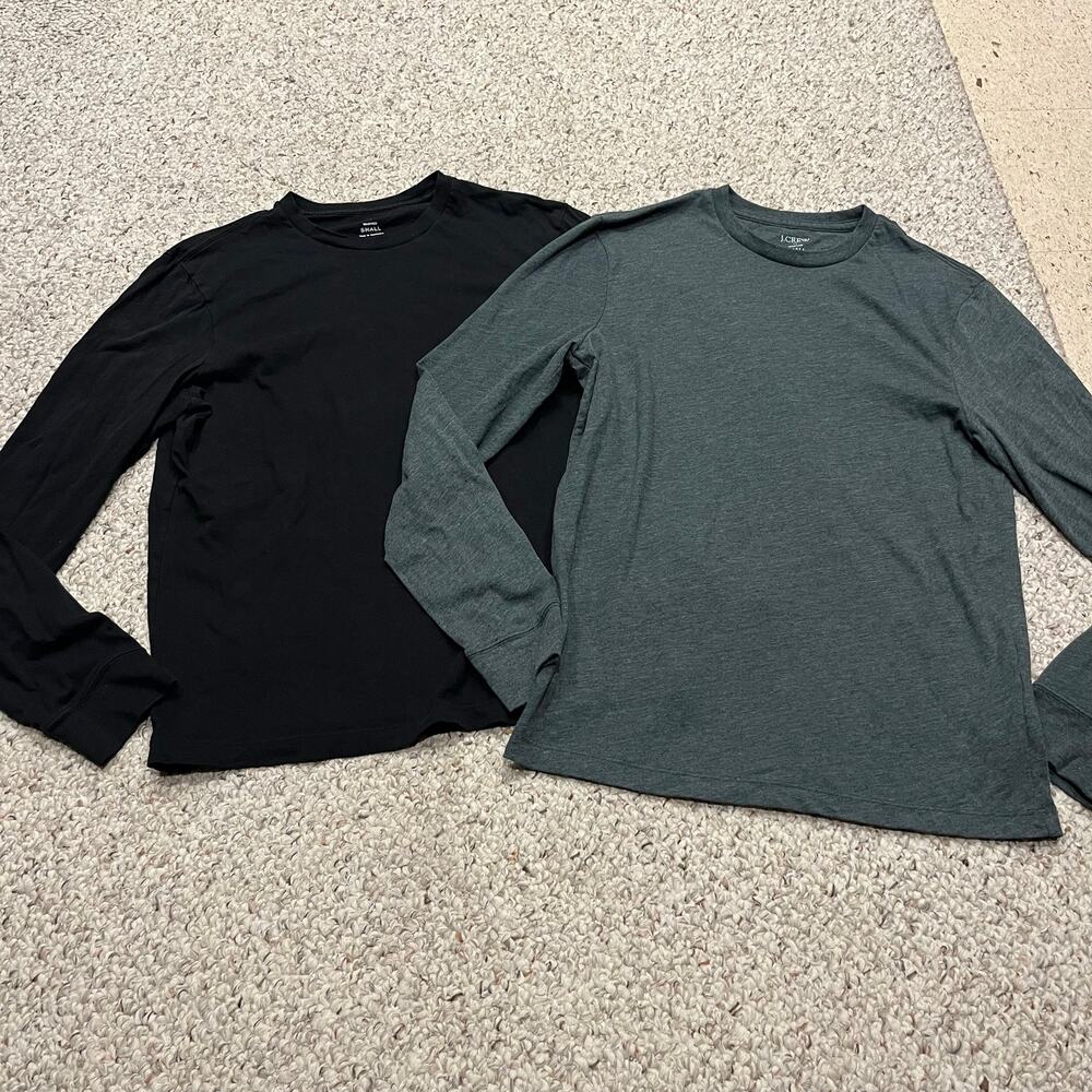 J Crew Washed Jersey Long Sleeve Mens Tee Sz S Lot of 2 Black Green Preppy